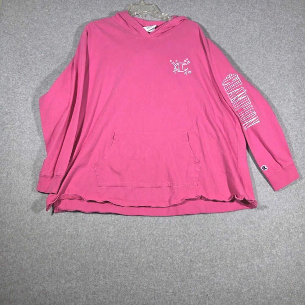 Champion Womens Hoodie Hot Pink Long Sleeve Sleeve Spell Out Logo Size 3X